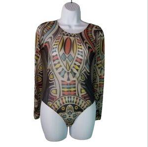 Kikiriki retro y2k tribal long sleeve mesh bodysuit